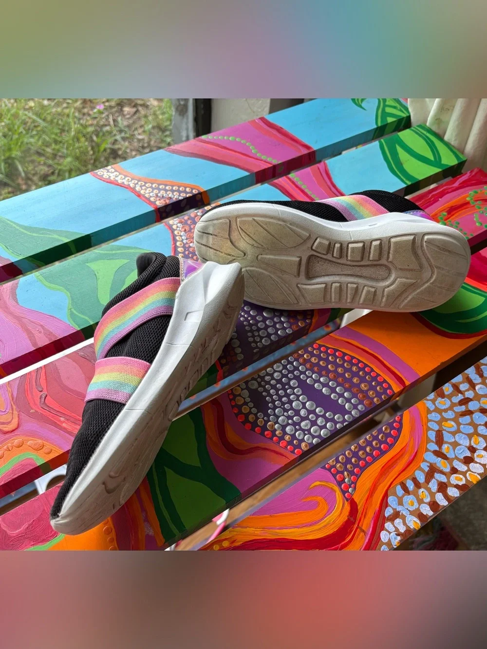 The Children's Place Black Slip-On Sneakers with Rainbow Straps